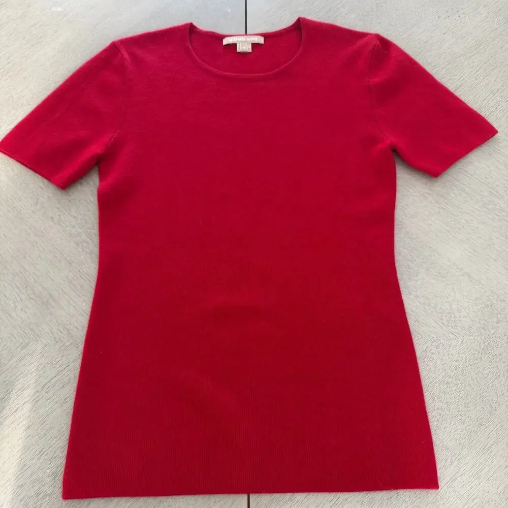 Michael Kors  Red Cashmere Short-Sleeve Sweater Medium